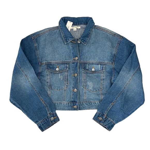 NWT Francesca's Collections Mi ami Cropped Blue Denim/Jean Jacket - Picture 1 of 9